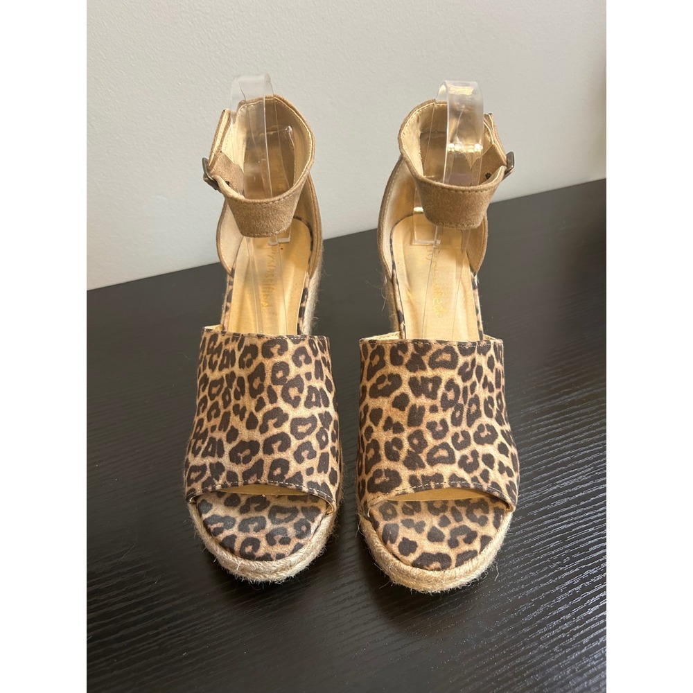 Classifieds Leopard Print Espadrille Wedge Sandals Ankle Strap Women Size 8